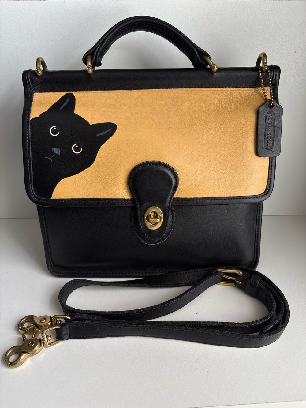Coach Black Cat Leather Willis Crossbody Bag